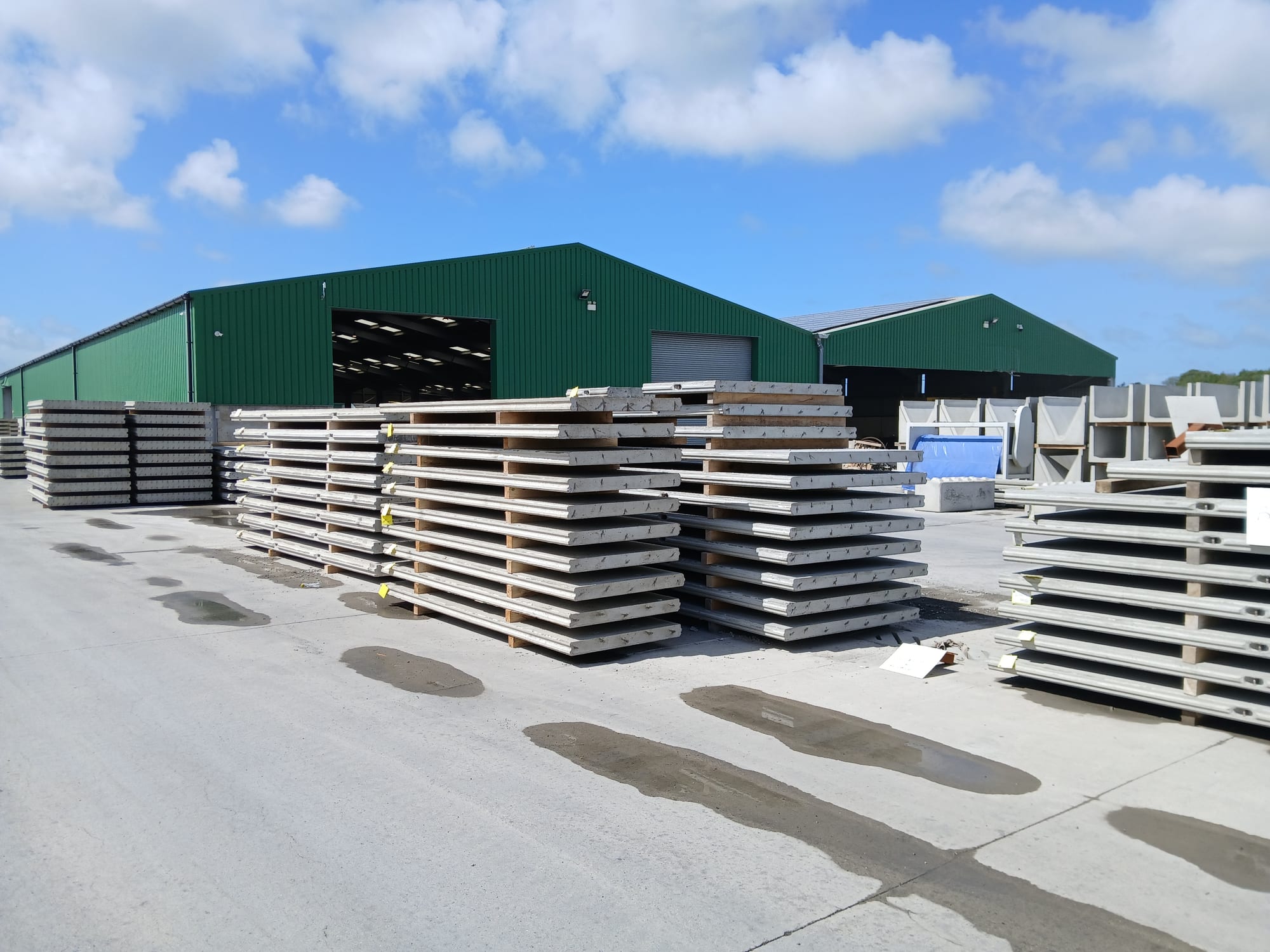 WCCP prestressed concrete wall panels neatly stacked at the Holsworthy yard