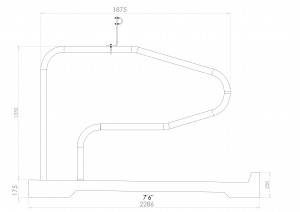 Profile drawing of a WCCP portable cubicle with heel stone and headrail riser, Devon