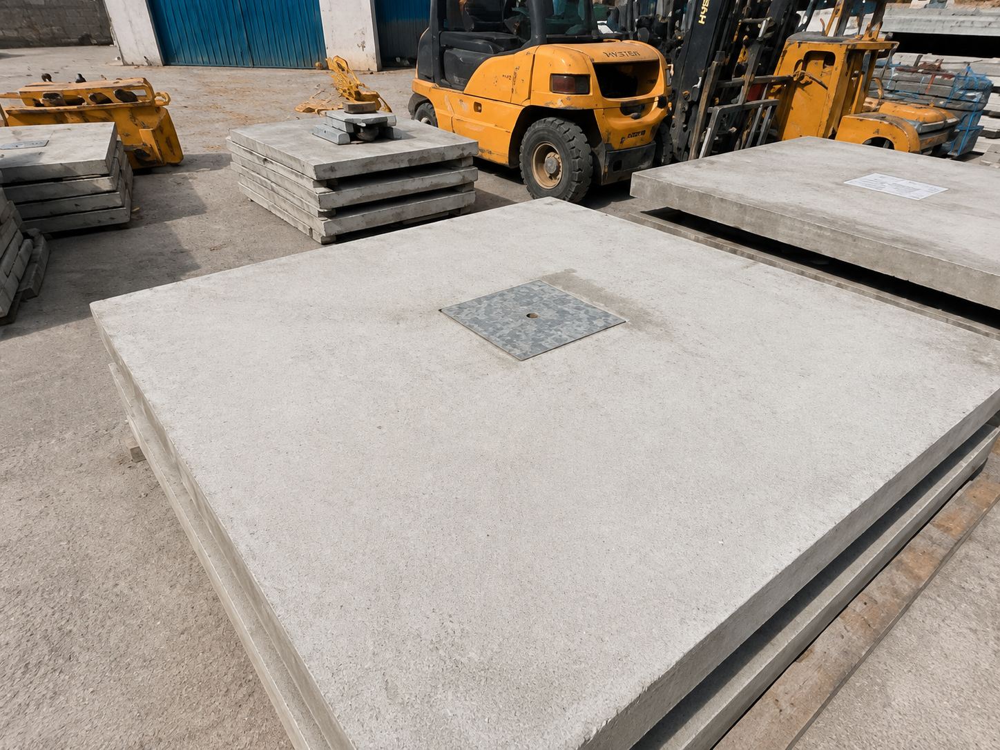 WCCP precast concrete equipment plinth slab with a recessed access hatch cast in