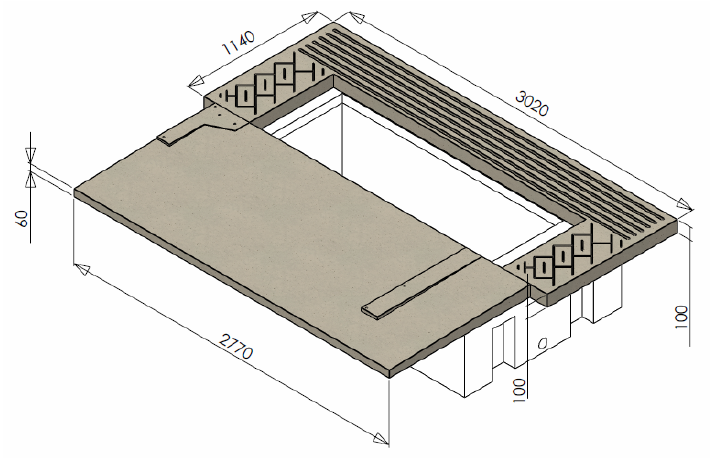 Dimensioned drawing of the Lely A4 precast concrete sump base and surround by WCCP Devon